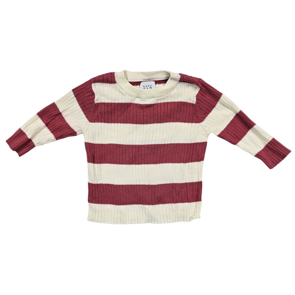 Baby Gap Sweater 3-6 Mauve Cream Stripe Ribbed Cotton Pullover Crew Neck VTG Y2K